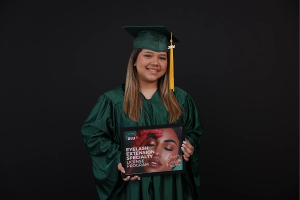 DFW Lash University Connecticut lash license alumni photo in green gowns