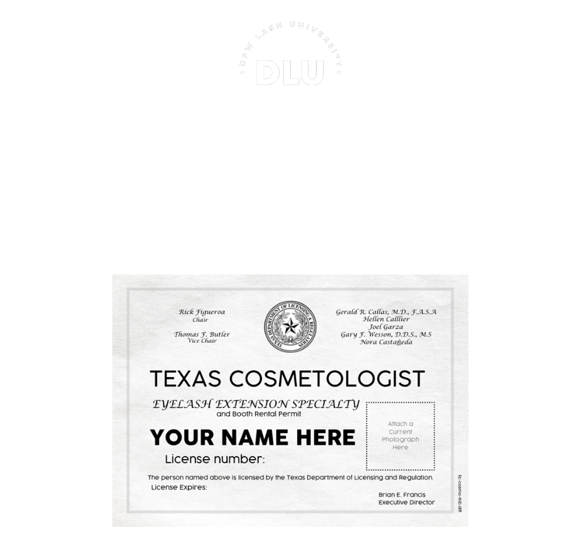 Texas eyelash extension license graphic for DFW Lash University programs page