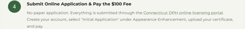 connecticut lash license application and 100 dollar fee